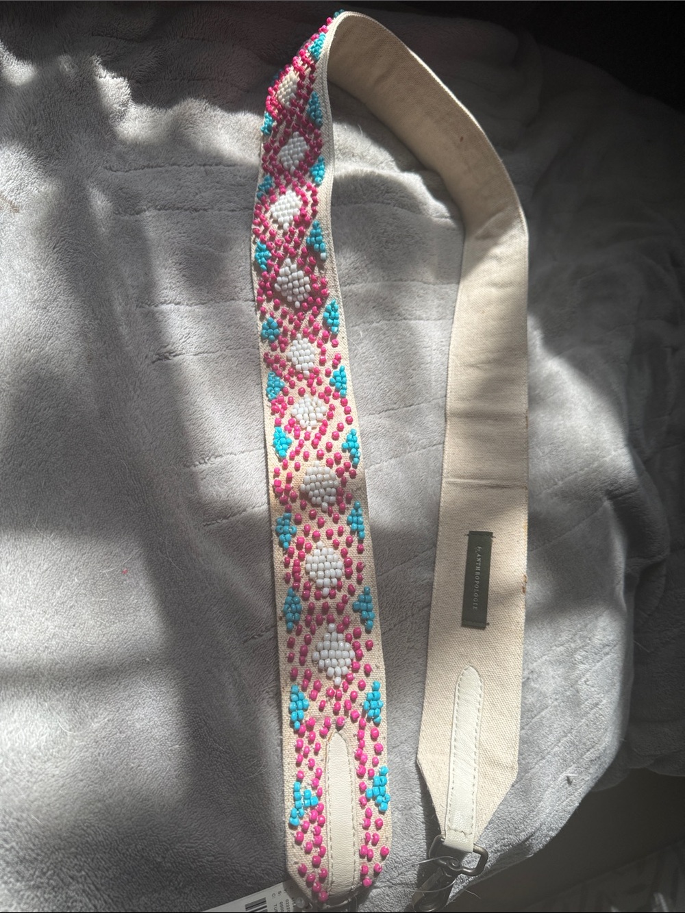 Anthropologie Beaded Pink & Turquoise Guitar-Style Bag Strap